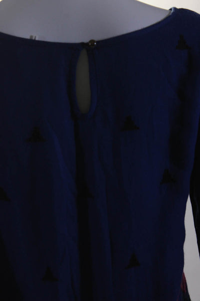 Floreat Womens Tassel Trim 3/4 Sleeve Boat Neck Tunic Shirt Top Navy Blue Size 2