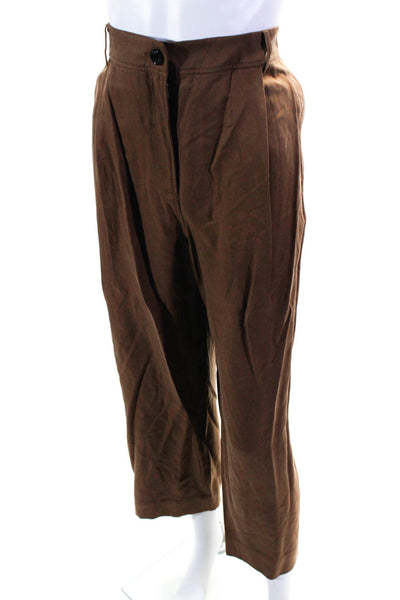 R Label The Reset Women's Pleated Front Straight Leg Pant Brown Size XL