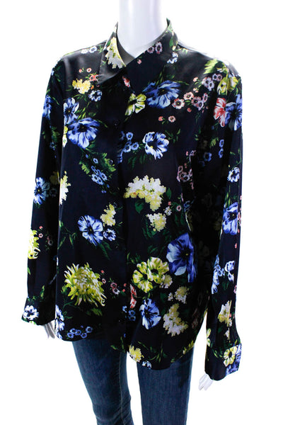 M&S Collection Women's Long Sleeves Button Down Blue Floral Blouse Size 16