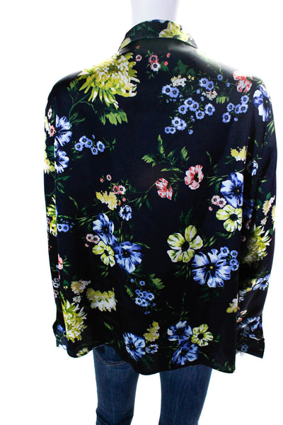 M&S Collection Women's Long Sleeves Button Down Blue Floral Blouse Size 16