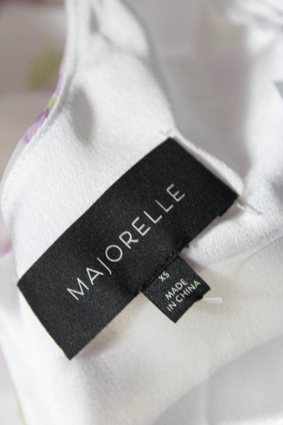 Majorelle Womens Sheer Long Sleeve Crew Neck Floral Dress White Purple Size XS