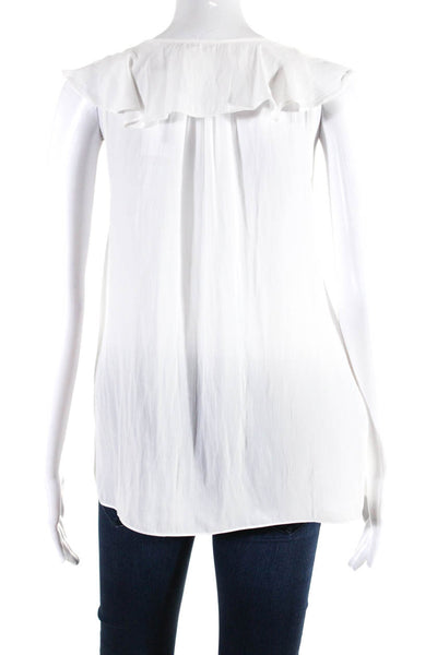 Ramy Brook Women's Embroidered V Neck Ruffle Blouse White Size XS