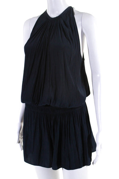 Ramy Brook Women's Sleeveless Round Neck Blouson Mini Dress Dark Blue Size S