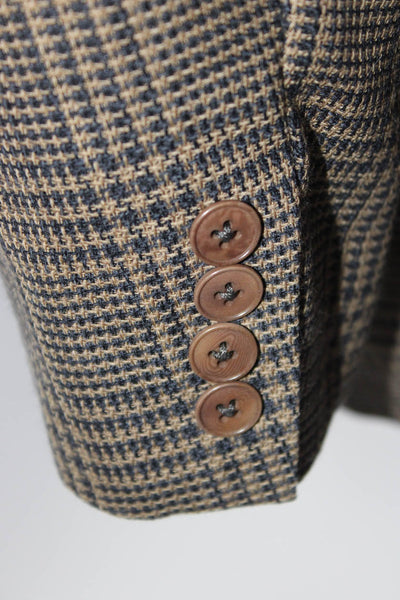 Barneys New York Mens Plaid Three Button Blazer Jacket Brown Beige Size 42