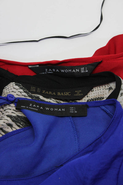 Zara Womens Animal Print Ruffled Long Sleeve Blouse Tops Beige Size L XL Lot 3