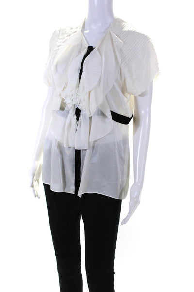 Givenchy Womens Silk Striped Ruffled Pleated Buttoned Blouse White Size EUR44