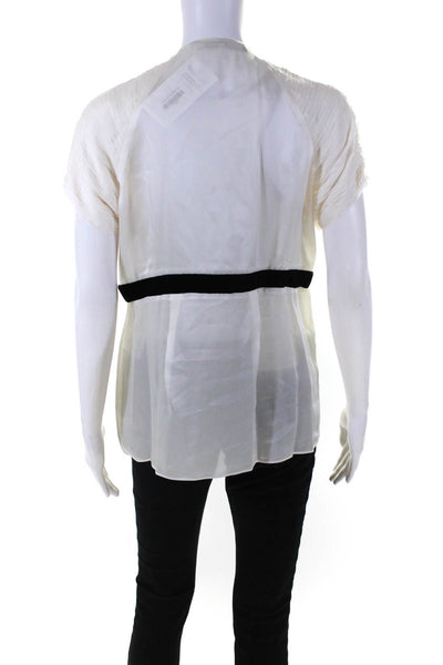Givenchy Womens Silk Striped Ruffled Pleated Buttoned Blouse White Size EUR44