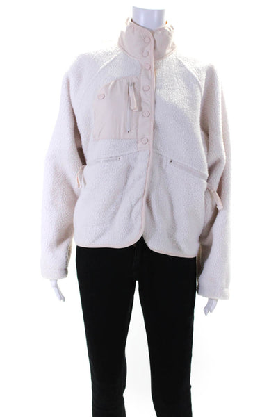 FP Movement Womens Turtleneck Snap Fleece Crop Jacket Light Pink Size Small