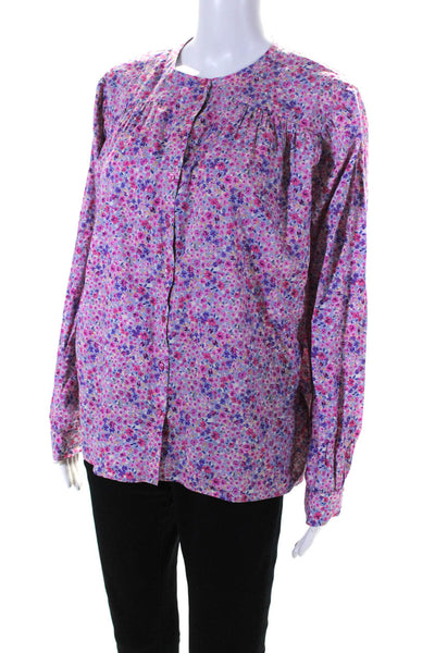 Ba&Sh Womens Crew Neck Button Up Floral Long Sleeve Top Blouse Fuschia Size 2