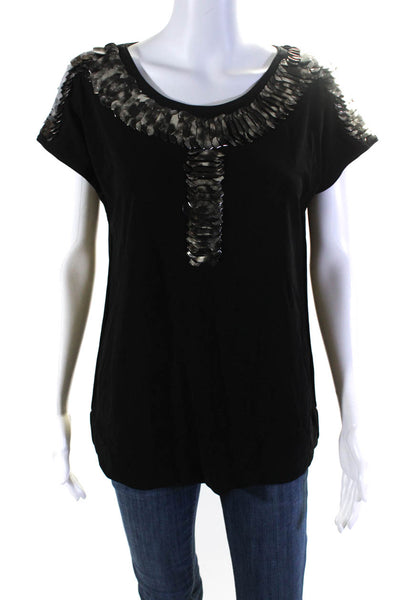 Kay Unger Women's Round Neck Sleeveless Embellish Blouse Black Size M