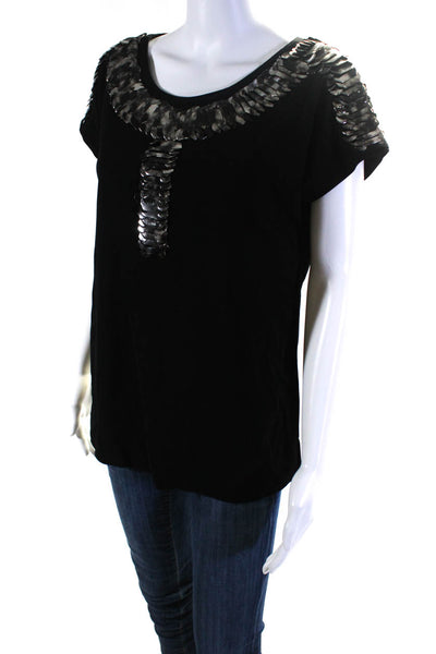 Kay Unger Women's Round Neck Sleeveless Embellish Blouse Black Size M