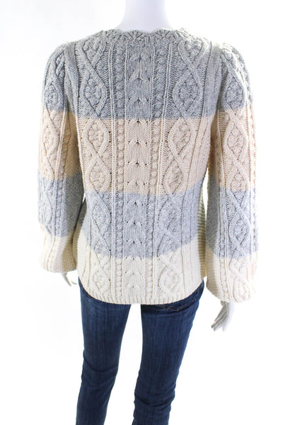 La Vie Womens Striped Cable Knit Round Neck Pullover Sweater Top Beige Size XL