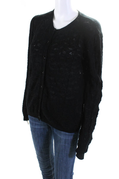 Piazza Sempione Womens Mohair Blend Open Knit Cardigan Sweater Black Size 48