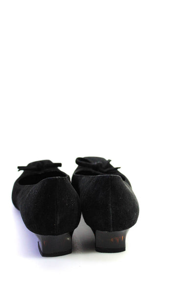 Salvatore Ferragamo Womens Suede Square Toe Bow Accent Low Heels Black Size 8.5
