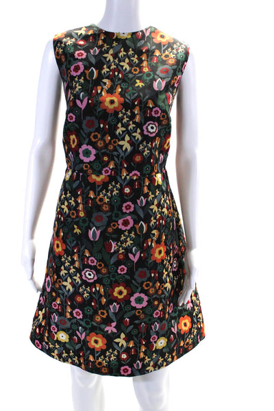 RED Valentino Womens Floral Sleeveless A Line Dress Black Green Pink Size 48