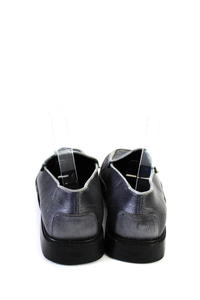 Tods Womens Dark Gray Velvet Leather Slip On Loafer Shoes Size 9