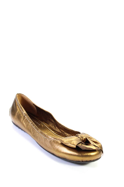 The Original Car Shoe Womens Gold Bow Front Ballet Flats Shoes Size 9.5