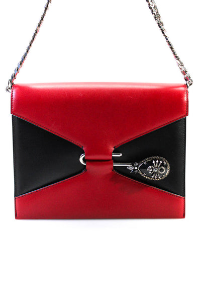 Alexander McQueen Womens Leather Chain Strap Foldover Envelope Shoulder Bag Red