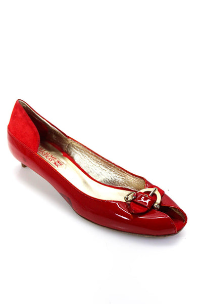Guillaume Hinfray Womens Peep Toe Kitten Heel Pumps Red Patent Leather Size 39 9