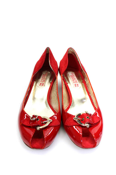 Guillaume Hinfray Womens Peep Toe Kitten Heel Pumps Red Patent Leather Size 39 9