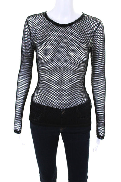 P.a.r.o.s.h. Womens Mesh Round Neck Long Sleeve Top Blouse Black Size Small
