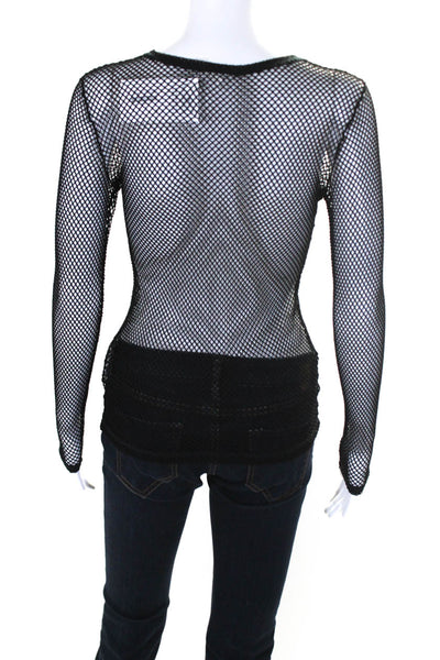 P.a.r.o.s.h. Womens Mesh Round Neck Long Sleeve Top Blouse Black Size Small