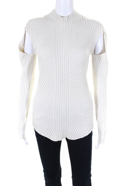 Low Classic Womens Wool Ribbed Cutout Long Sleeve Mock Neck Sweater White Size S