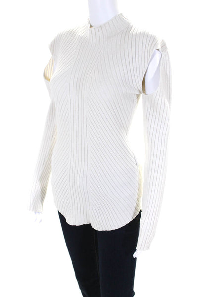 Low Classic Womens Wool Ribbed Cutout Long Sleeve Mock Neck Sweater White Size S