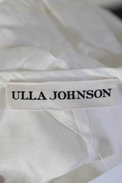 Ulla Johnson Womens Short Ruched Sleeve V Neck Boxy Top White Cotton Size 4