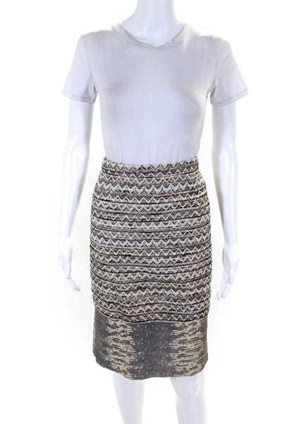 Tory Burch Womens Cotton Tweed Back Zip Tapered Straight Skirt Beige Size 14