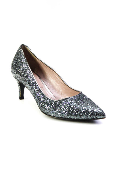 Chiara Ferragni Womens Glitter Leather Pointed Stiletto Heels Silver Tone Size 9