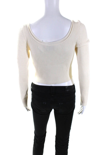 3.1 Phillip Lim Womens Wool Ribbed Scoop Neck Pullover Top Cream Size S