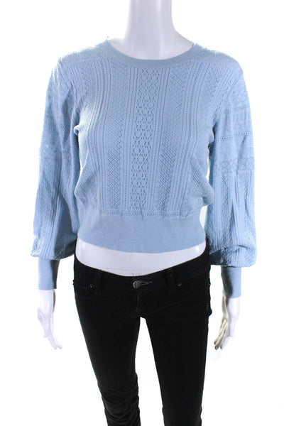 Intermix Womens Mesh Textured Round Neck Long Sleeve Blouse Blue Size S