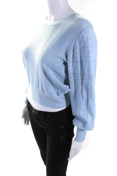 Intermix Womens Mesh Textured Round Neck Long Sleeve Blouse Blue Size S