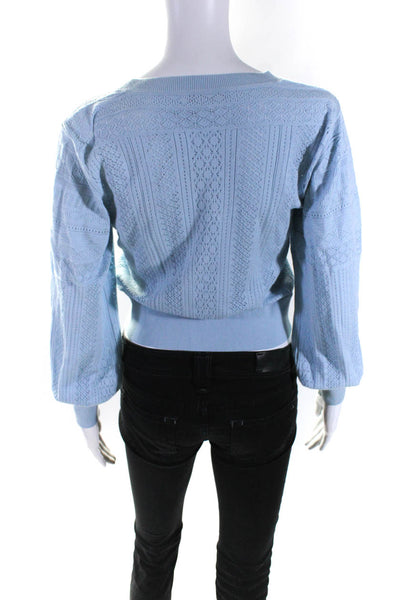 Intermix Womens Mesh Textured Round Neck Long Sleeve Blouse Blue Size S