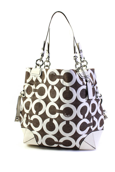 Coach Womens Brown White Canvas Printed Toggle Shoulder Bag Handbag