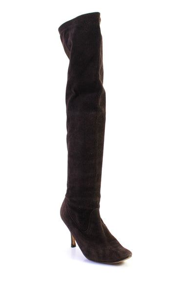 Manolo Blahnik Womens Stiletto Pointed Over The Knee Boots Brown Suede Size 40