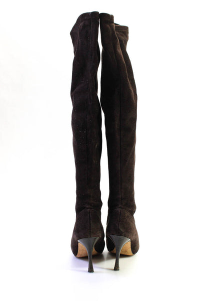 Manolo Blahnik Womens Stiletto Pointed Over The Knee Boots Brown Suede Size 40