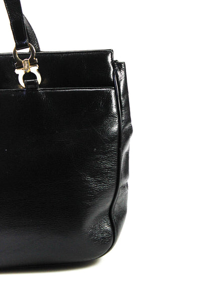 Salvatore Ferragamo Womens Double Handle Medium Tote Handbag Black Leather