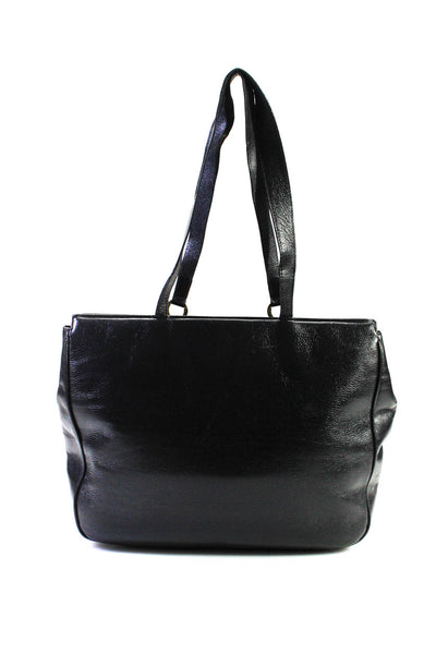 Salvatore Ferragamo Womens Double Handle Medium Tote Handbag Black Leather