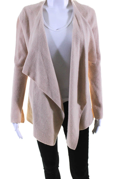 Club Monaco Womens Ribbed Knit Open Front Waterfall Cardigan Sweater Beige Small