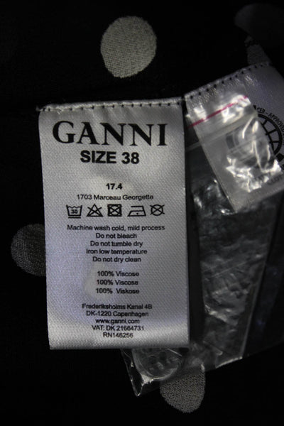 Ganni Womens Long Sleeve Chiffon Button Up Polka Dot Top Blouse Navy Size Fr 38