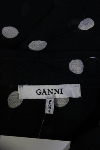 Ganni Womens Long Sleeve Chiffon Button Up Polka Dot Top Blouse Navy Size Fr 38