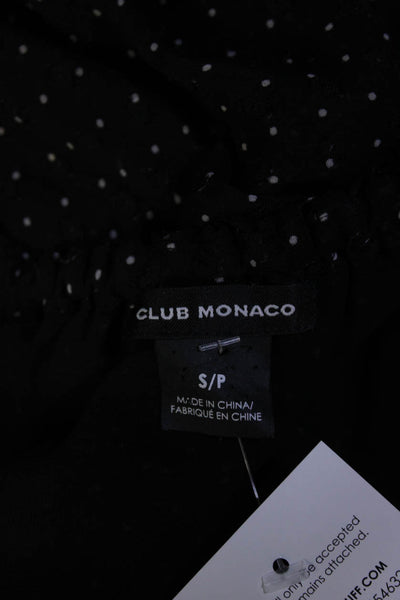 Club Monaco Womens Long Puff Sleeve Polka Dot Wrap Top Blouse Black Size Small