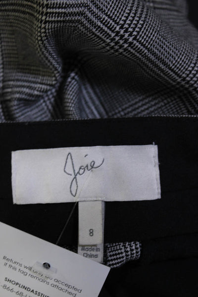 Joie Womens Mid Rise Glen Check Slim Leg Pleated Pants Black White Size 8