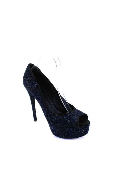 Brian Atwood Womens Peep Toe Platform Pumps Midnight Blue Black Size 7.5