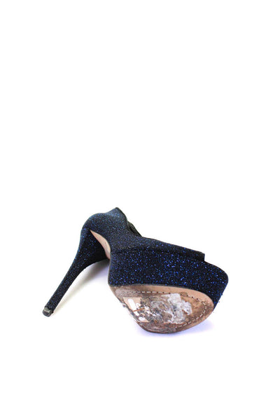 Brian Atwood Womens Peep Toe Platform Pumps Midnight Blue Black Size 7.5