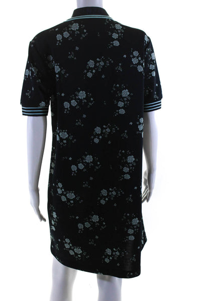 Kenzo Womens Floral Print Short Sleeves Shirt Dress Navy Blue Size Medium