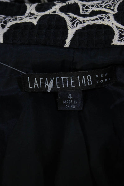 Lafayette 148 New York Womens Floral Knit Jacket Navy Blue White Size 4