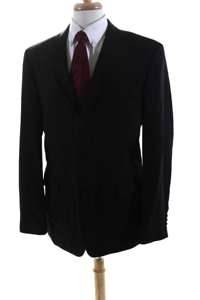 Boss Hugo Boss Mens Three Button Blazer Jacket Black Wool Size 42 Regular